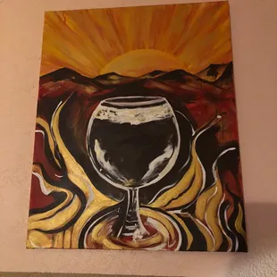 a painting of a glass of wine