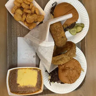 Chili, tots, onion rings, deluxe cheeseburger, the big Jack