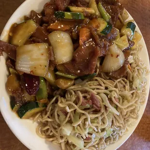 Mongolian beef combo with chow mein