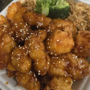 Sesame Chicken &amp; shrimp fried rice