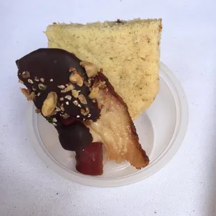 Chocolate covered bacon with a complimentary bacon sugar cookie from Tabla