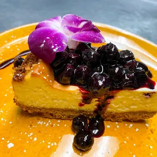 Basque style cheesecake with a blueberry compote