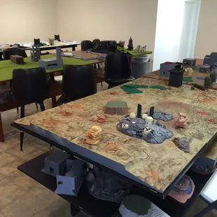 Miniature tables with plenty of terrain.