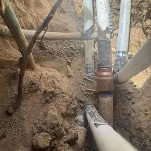 Complex connection from the new main water line to the existing lines on the home.