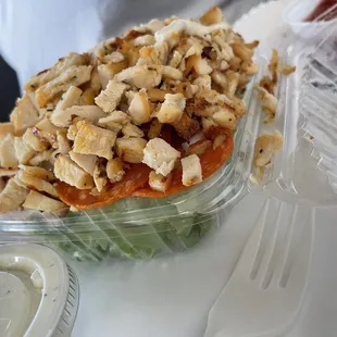 This is a small antipasto salad with chicken for $4!!!! Amazing deal!