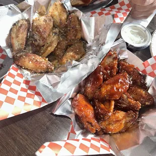 BBQ Wings and Garlic Parmesan Wings