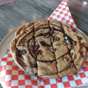 Warm cookie, about five inch in size.