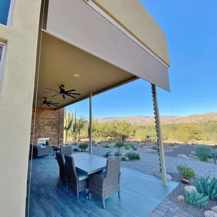 Discreet guy wires ensure even a 12 ft shade will roll smoothly every time, no telescoping