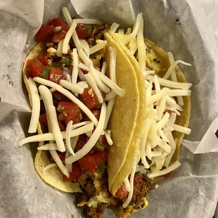 Breakfast tacos with chorizo and corn tortillas