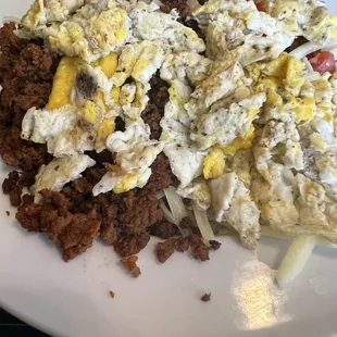 Build your own bowl with scrambled eggs and chorizo