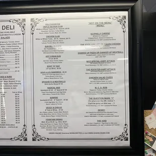 the menu for the restaurant