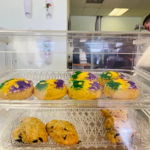 Mardi Gras donuts (GF) and blueberry scones (GF)