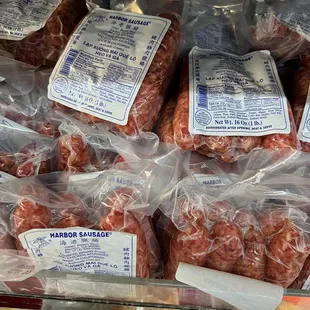 a display of sausages for sale