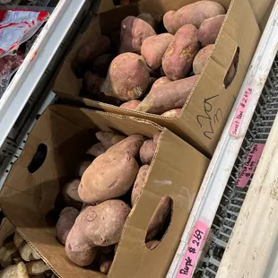 a display of sweet potatoes
