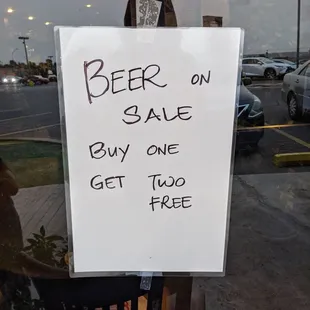a beer on sale sign