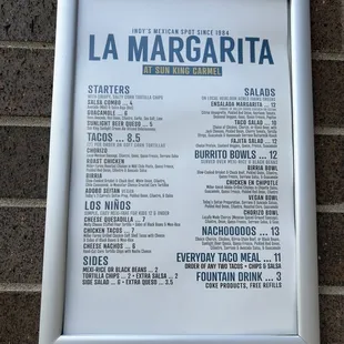 La Margarita Menu