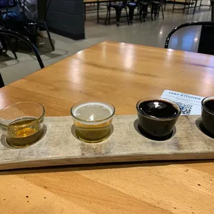 Beer Flight Orange Vanilla Cream Ale, Pachanga, Bourbon Shadowproof and Horchata Shadowproof