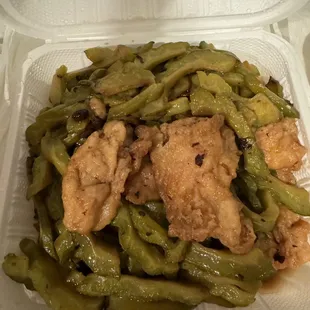 Black bean sauce with Bitter Melon over fish