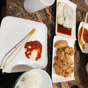 a variety of food items on a table