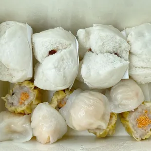 a box of steamed dumplings