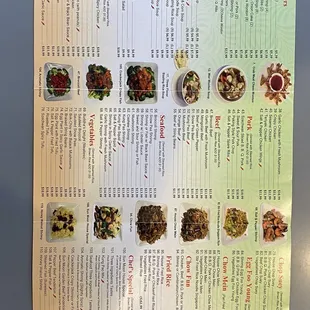 a menu for a variety of foods