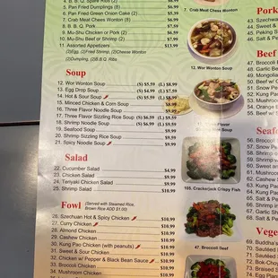the menu of the restaurant