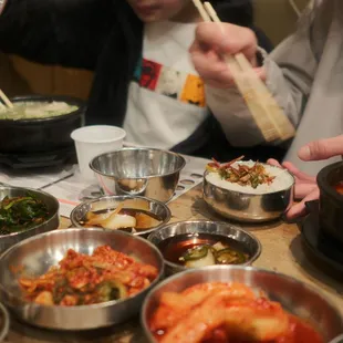 Spicy beef &amp; leek soup, and I love their kimchi!