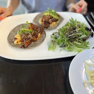 Mole Tacos, Fried Shallots on the side (cut off in photo)