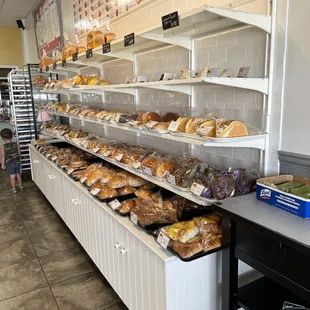 shelves of bread and pastries