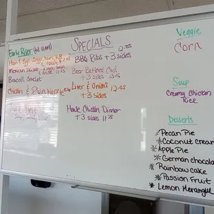 a whiteboard with a menu on it