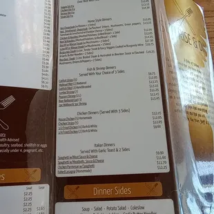 a menu for a restaurant