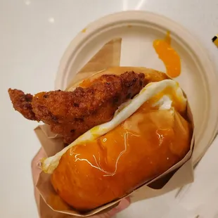 Spicy chicken breakfast sandwich