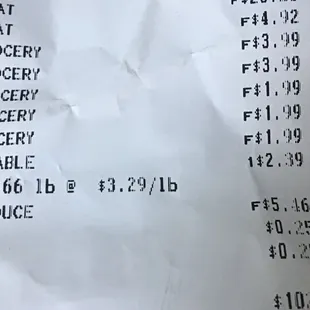 a receipt for a grocery