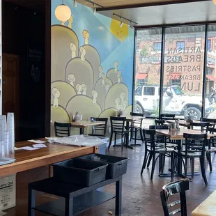 tables and chairs in a restaurant