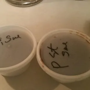 Extra teriyaki sauce and pepper steak sauce. 2 full pints for $1 each