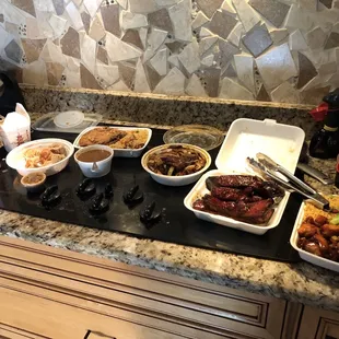 Spare Ribs, Mongolian Beef, Fried Dumplings, Egg Foo Young and Terriyaki Chicken