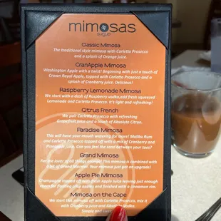 Mimosas menu