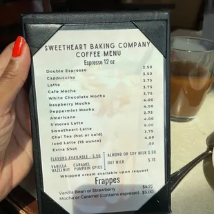 Coffee menu