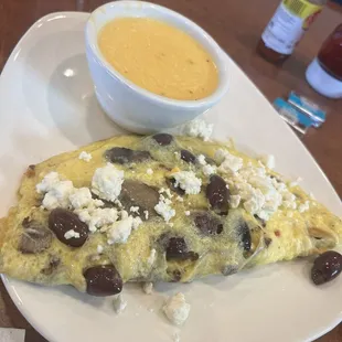 Greek omelette and cheese grits