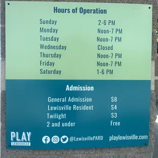 Pool hours.  And, at this time, they take cash and cards for admission.