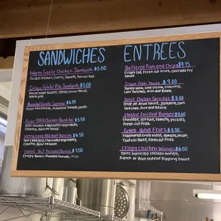 Sandwiches and Entrées menu