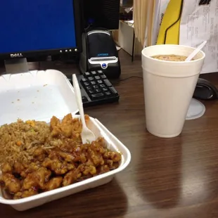 General Tso&apos;s chicken meal and large soup!