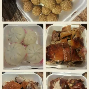 Reupload- sesame balls, pork buns,duck,roasted pork,and chicken.