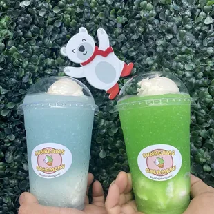Ramune Slush with Ice Cream Green River Slush with Ice Cream