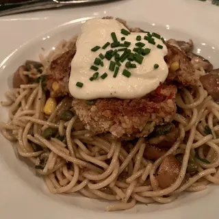 Sea Cakes with Lemon Basil Pasta