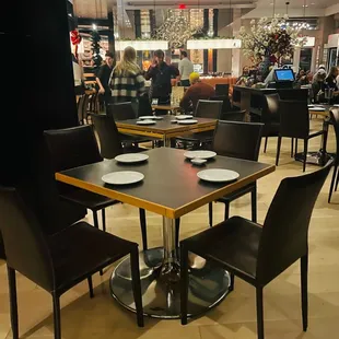 tables and chairs in a restaurant
