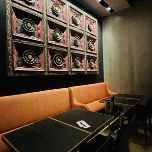 the seating area of a restaurant