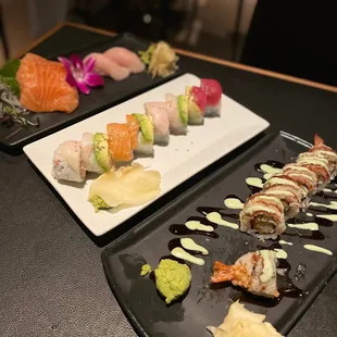 Sake Sashimi, Hamachi Nigiri, Rainbow Sushi Roll, Panda Sushi Roll