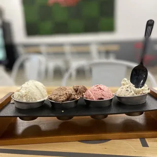 Ice cream flight, the scoop size looks bigger in person!
