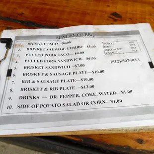 The lunch menu.